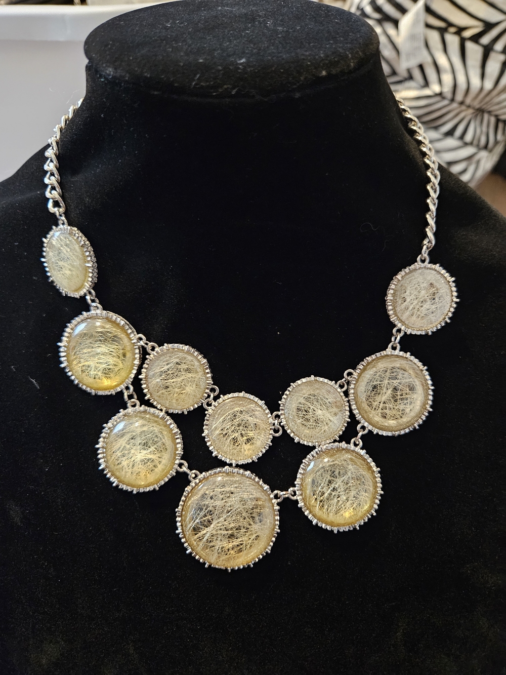 Source Unknown Silver Necklace with Golden Cabochons